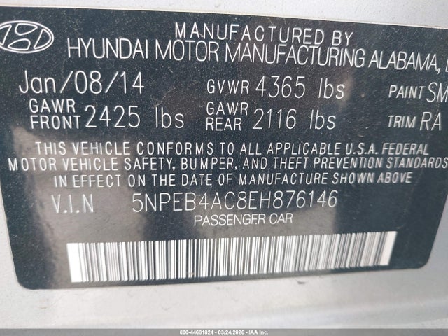 Hyundai SONATA GLS 2014 5NPEB4AC8EH876146 Image 9