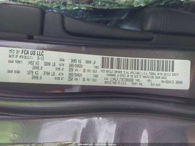 1C4RJFJT3FC890288 Jeep Grand Cherokee Summit