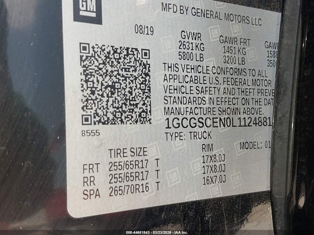 2020 Chevrolet Colorado 2wd  Short Box Lt მანქანა იყიდება აუქციონზე, vin: 1GCGSCEN0L1124881, აუქციონის ნომერი: 44681843