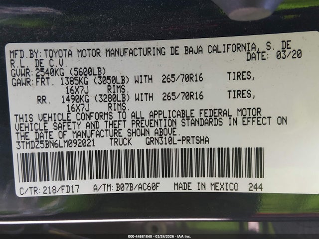 3TMDZ5BN6LM092021 Toyota Tacoma Trd Off-road