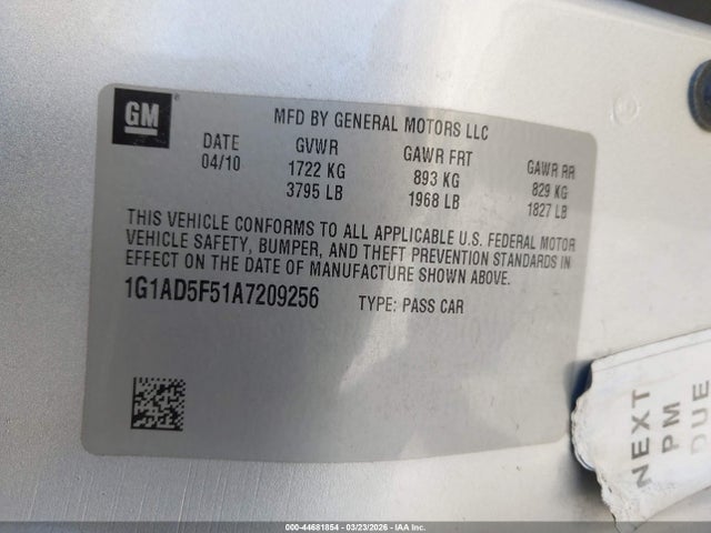 Продажа на аукционе авто 2010 Chevrolet Cobalt Lt, vin: 1G1AD5F51A7209256, номер лота: 44681854