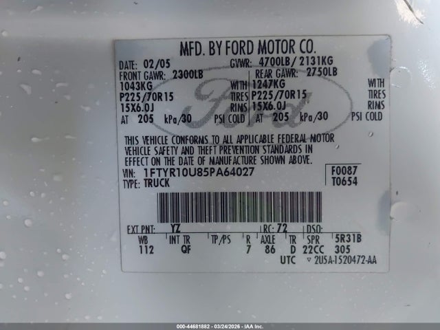 2005 FORD RANGER 1FTYR10U85PA64027 Photo 8