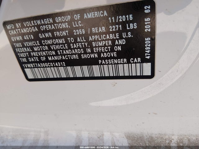 2016 VOLKSWAGEN PASSAT 1VWBT7A30GC014312 Photo 8