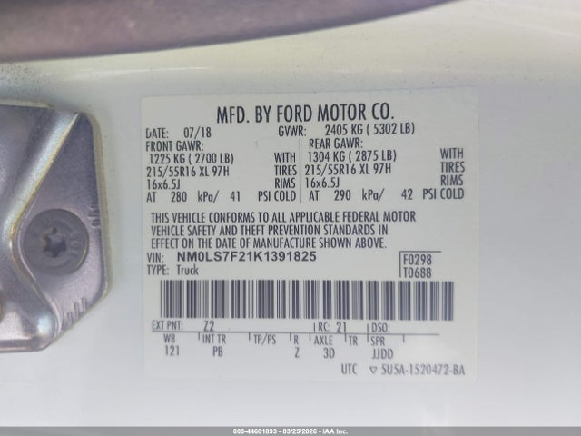 Aukcja sprzedaży 2019 Ford Transit Connect Xlt, vin: NM0LS7F21K1391825, numer aukcji: 44681893