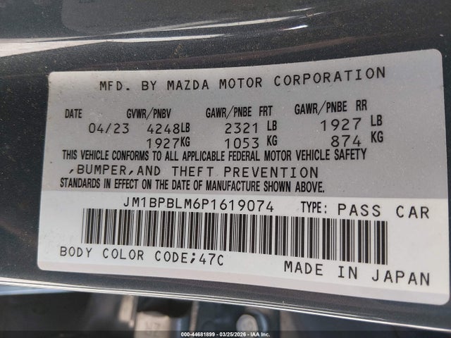 Продаж на аукціоні авто 2023 Mazda Mazda3 2.5 S Carbon Edition, vin: JM1BPBLM6P1619074, номер лоту: 44681899