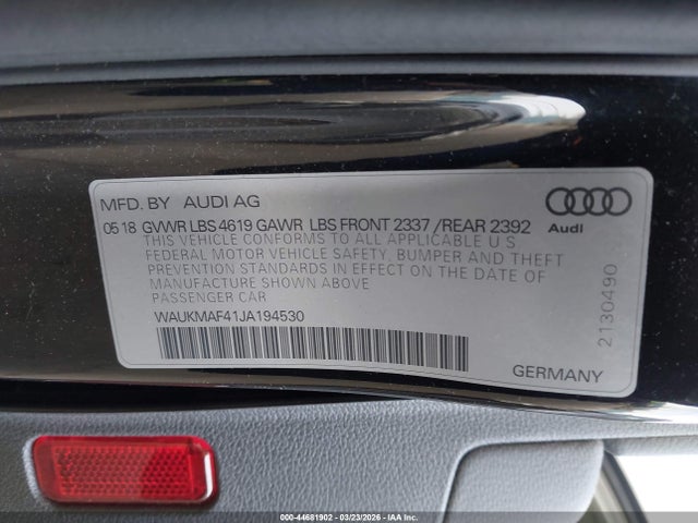 44681902 :رقم المزاد ، WAUKMAF41JA194530 vin ، 2018 Audi A4 2.0t Tech Ultra Premium/2.0t Ultra Premium مزاد بيع