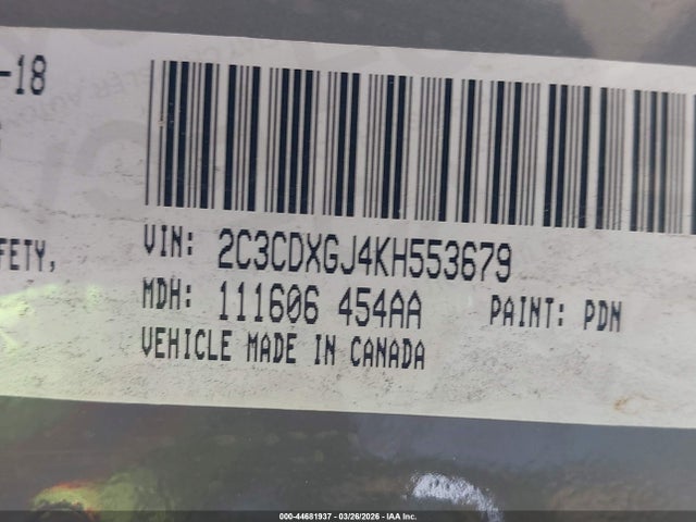 44681937 :رقم المزاد ، 2C3CDXGJ4KH553679 vin ، 2019 Dodge Charger Scat Pack Rwd مزاد بيع