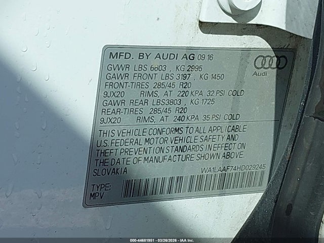 Продаж на аукціоні авто 2017 Audi Q7 3.0t Premium, vin: WA1LAAF74HD029245, номер лоту: 44681951