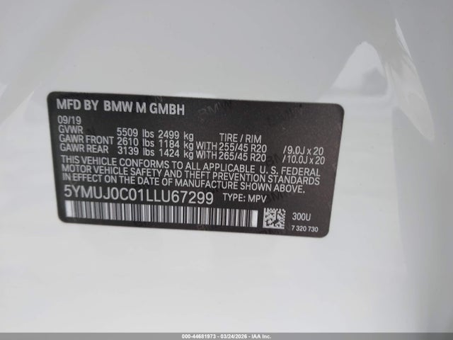 2020 Bmw X4 M მანქანა იყიდება აუქციონზე, vin: 5YMUJ0C01LLU67299, აუქციონის ნომერი: 44681973