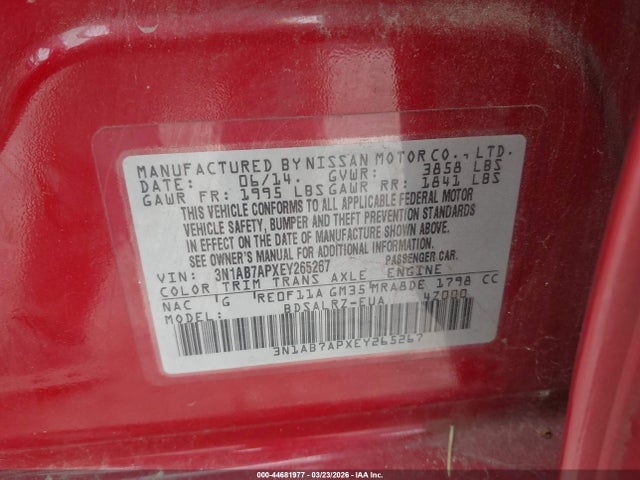 3N1AB7APXEY265267 Nissan SENTRA SR