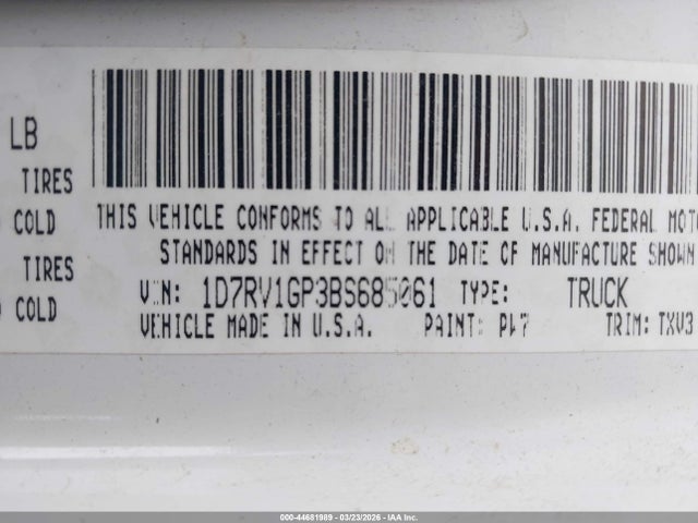 2011 Ram Ram 1500 St მანქანა იყიდება აუქციონზე, vin: 1D7RV1GP3BS685061, აუქციონის ნომერი: 44681989