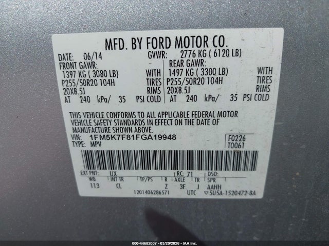 Ford Explorer Limited 2015 1FM5K7F81FGA19948 Image 9