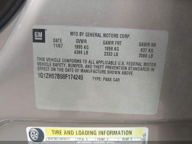 Aukcja sprzedaży 2008 Chevrolet Malibu Lt, vin: 1G1ZH57B98F174249, numer aukcji: 44682026