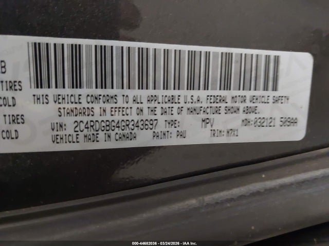 Продажа на аукционе авто 2016 Dodge Grand Caravan Se Plus, vin: 2C4RDGBG4GR343697, номер лота: 44682036