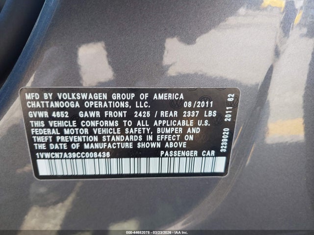 2012 VOLKSWAGEN PASSAT 1VWCN7A39CC008436 Photo 8