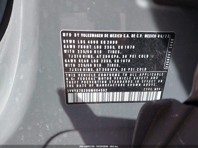 Aukcja sprzedaży 2022 Volkswagen Taos 1.5t Se, vin: 3VVYX7B28NM084502, numer aukcji: 44682130