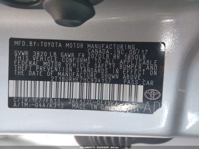 Продаж на аукціоні авто 2017 Toyota Corolla Le, vin: 2T1BURHE7HC934157, номер лоту: 44682173