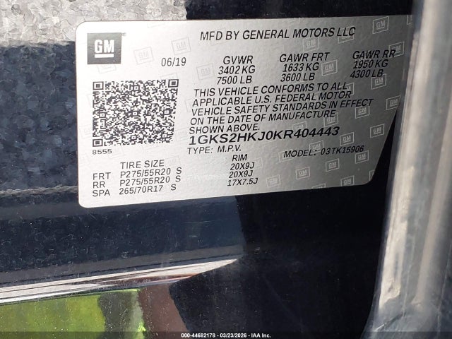 Продаж на аукціоні авто 2019 Gmc Yukon Xl Denali, vin: 1GKS2HKJ0KR404443, номер лоту: 44682178