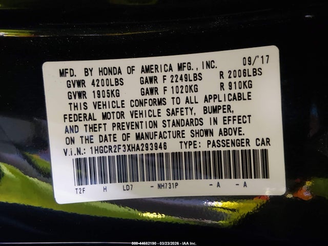 1HGCR2F3XHA293946 Honda ACCORD LX