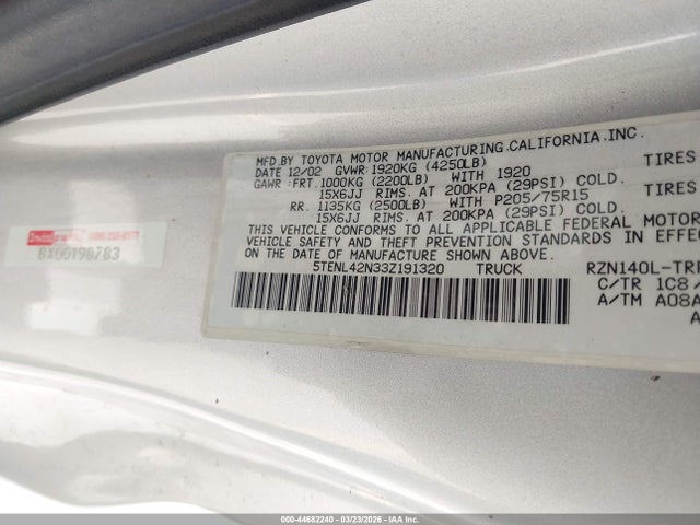 2003 TOYOTA TACOMA 5TENL42N33Z191320 Photo 8