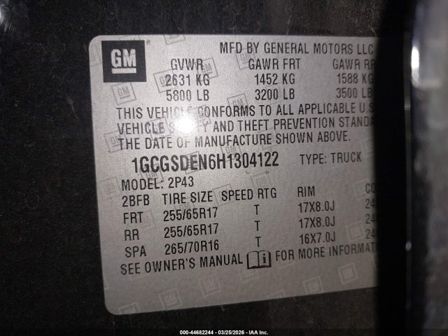 1GCGSDEN6H1304122 Chevrolet Colorado Z71