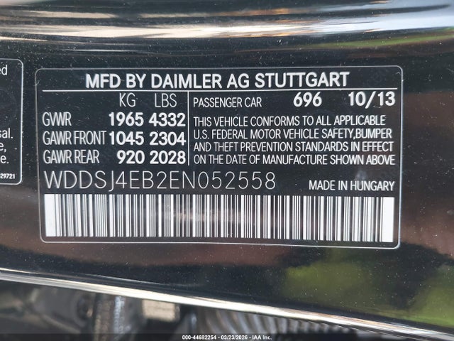 Aukcja sprzedaży 2014 Mercedes-benz Cla 250, vin: WDDSJ4EB2EN052558, numer aukcji: 44682254