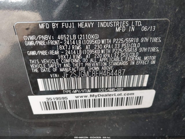 Продажа на аукционе авто 2014 Subaru Forester 2.0xt Touring, vin: JF2SJGMC8EH464487, номер лота: 44682294