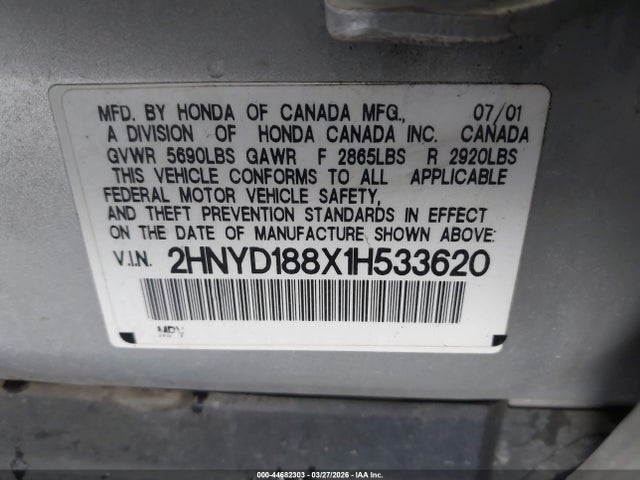 Aukcja sprzedaży 2001 Acura Mdx, vin: 2HNYD188X1H533620, numer aukcji: 44682303