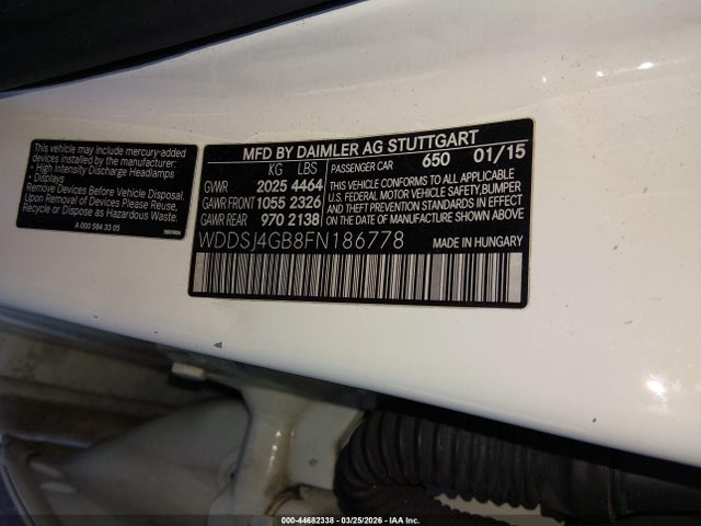 Продажа на аукционе авто 2015 Mercedes-benz Cla 250 4matic, vin: WDDSJ4GB8FN186778, номер лота: 44682338