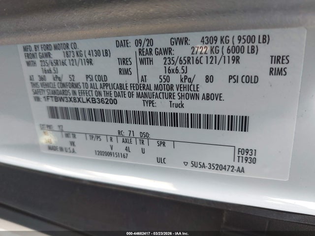 1FTBW3X8XLKB36200 Ford Transit-350 Cargo Van