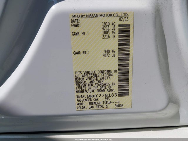 1N4AL3APXFC278183 Nissan Altima 2.5 S