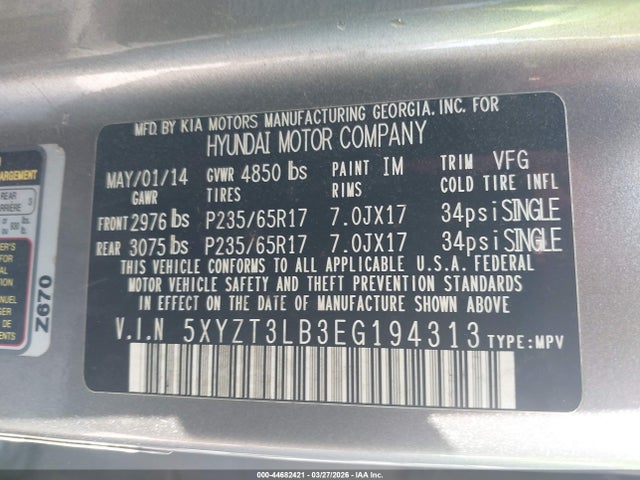 5XYZT3LB3EG194313 Hyundai Santa Fe Sport 2.4l