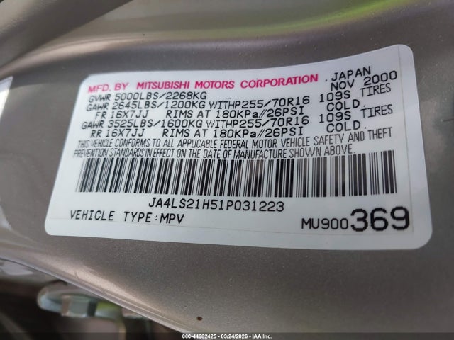 2001 MITSUBISHI MONTERO SPORT JA4LS21H51P031223 Photo 8