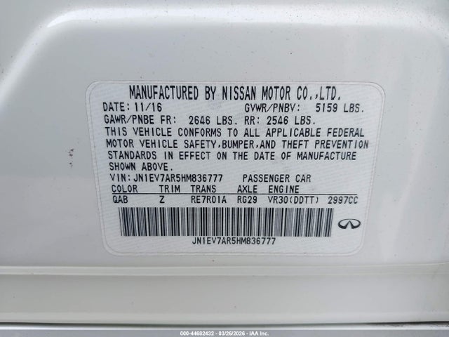 44682432 :رقم المزاد ، JN1EV7AR5HM836777 vin ، 2017 Infiniti Q50 3.0t Sport مزاد بيع