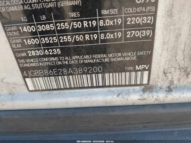 Aukcja sprzedaży 2008 Mercedes-benz Ml 350 4matic, vin: 4JGBB86E28A389200, numer aukcji: 44682440