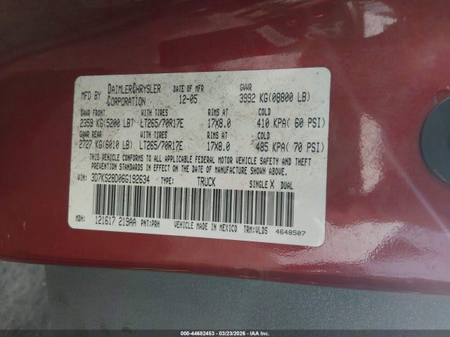 2006 DODGE RAM 2500 3D7KS28D06G192634 Photo 8