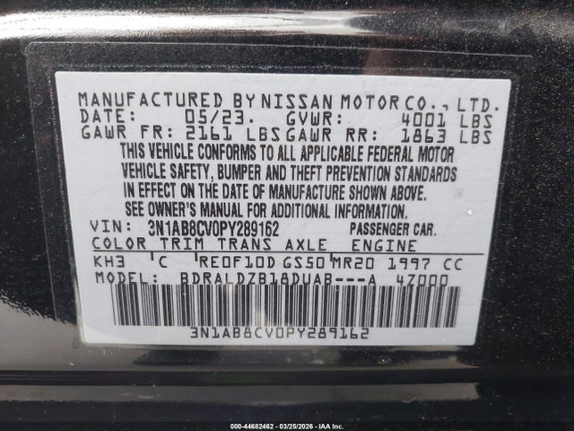 44682462 :رقم المزاد ، 3N1AB8CV0PY289162 vin ، 2023 Nissan Sentra Sv Xtronic Cvt مزاد بيع