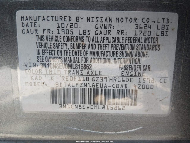 Nissan Versa Sv Xtronic Cvt 2021 3N1CN8EV0ML815862 Image 9