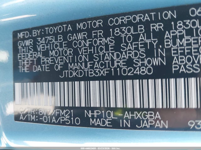 Toyota Prius C Three 2015 JTDKDTB3XF1102480 Image 9