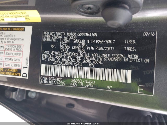 JTEZU5JR9G5142443 Toyota 4RUNNER SR5