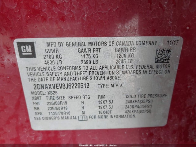 2GNAXVEV8J6229513 Chevrolet Equinox Premier