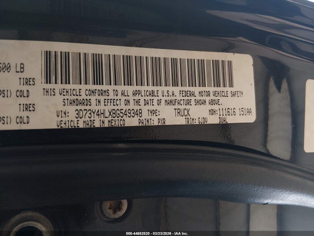 44682520 :رقم المزاد ، 3D73Y4HLXBG549348 vin ، 2011 Ram Ram 3500 Laramie مزاد بيع