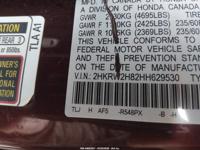 Продажа на аукционе авто 2017 Honda Cr-v Ex-l/ex-l Navi, vin: 2HKRW2H82HH629530, номер лота: 44682521