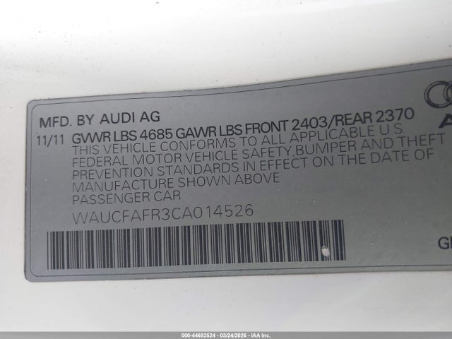 44682524 :رقم المزاد ، WAUCFAFR3CA014526 vin ، 2012 Audi A5 2.0t Premium مزاد بيع