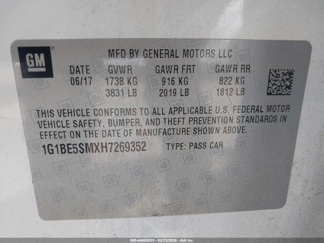1G1BE5SMXH7269352 Chevrolet Cruze Lt Auto