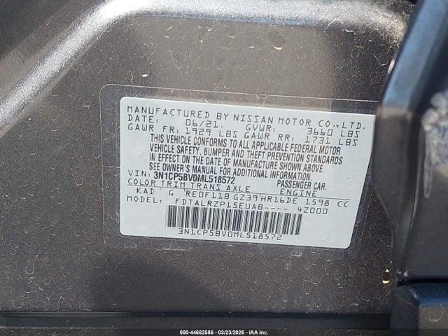 Aukcja sprzedaży 2021 Nissan Kicks S Xtronic Cvt, vin: 3N1CP5BV0ML518572, numer aukcji: 44682586