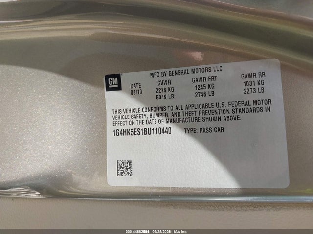 Aukcja sprzedaży 2011 Buick Lucerne Super, vin: 1G4HK5ES1BU110440, numer aukcji: 44682594