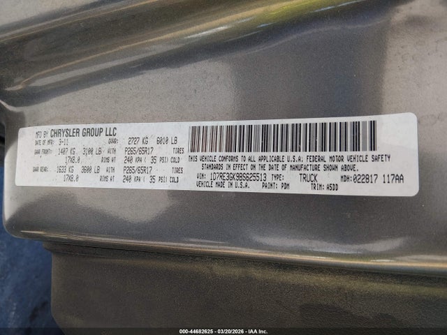 44682625 :رقم المزاد ، 1D7RE3GK9BS625513 vin ، 2011 Ram Dakota Bighorn/lonestar مزاد بيع