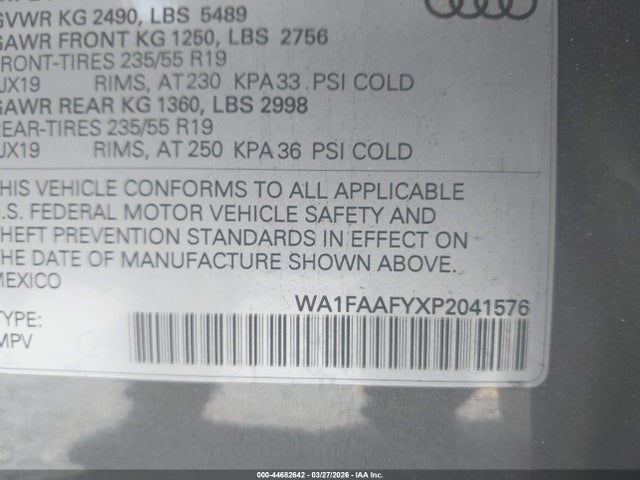 44682642 :رقم المزاد ، WA1FAAFYXP2041576 vin ، 2023 Audi Q5 Prestige 45 Tfsi S Line Quattro S Tronic مزاد بيع