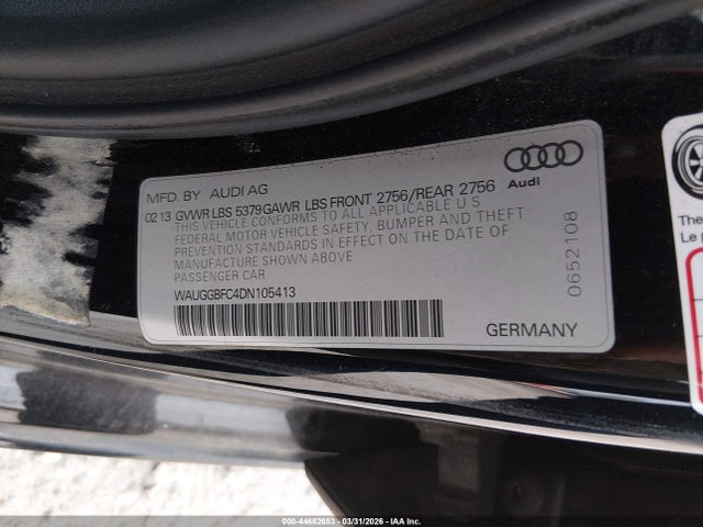 44682653 :رقم المزاد ، WAUGGBFC4DN105413 vin ، 2013 Audi A6 3.0t Premium مزاد بيع